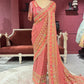 Designer Chinon Red Saree with Golden Floral Embroidery