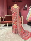 Designer Chinon Saree with Multicolor Floral Embroidery
