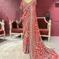 Designer Chinon Saree with Multicolor Floral Embroidery