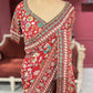 Designer Chinon Saree with Multicolor Floral Embroidery