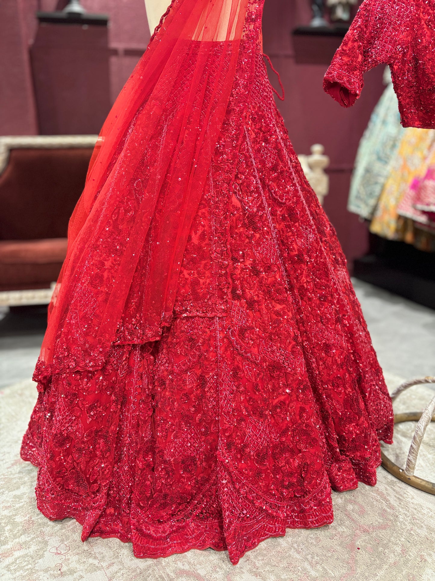Red Colour Hand Embroidered Lehenga With Designer Blouse