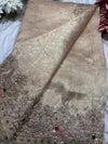 Golden Silk Saree with Ornate Bird Embroidery