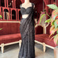 Black Sequin Draped Saree with Embellished Designer Blouse