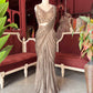 Bronze Sequin Draped Saree Gown with Embellished Blouse