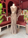 Bronze Sequin Draped Saree Gown with Embellished Blouse