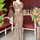 Bronze Sequin Draped Saree Gown with Embellished Blouse