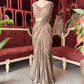 Bronze Sequin Draped Saree Gown with Embellished Blouse