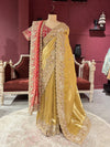 Golden Designer Saree with Paisley Embroidery With Dupatta