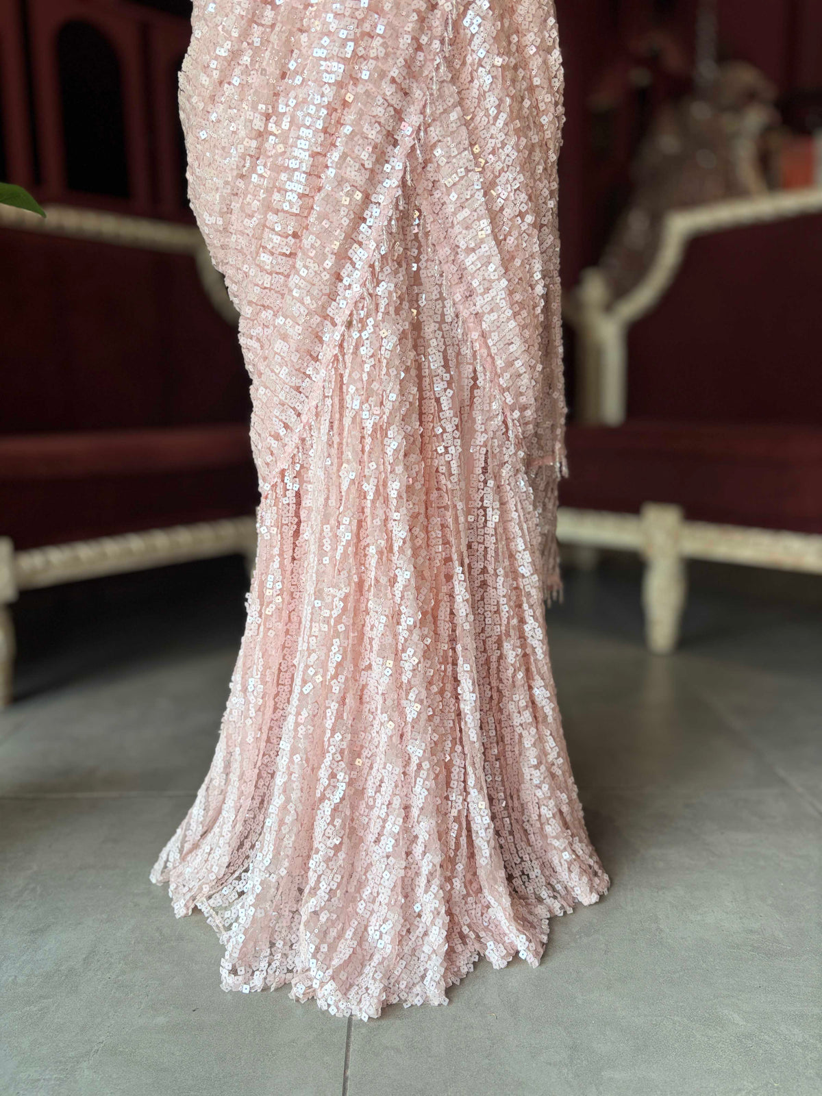 Blush Pink Sequin Designer Saree with Embellished Blouse