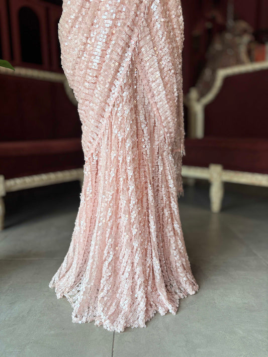 Blush Pink Sequin Designer Saree with Embellished Blouse