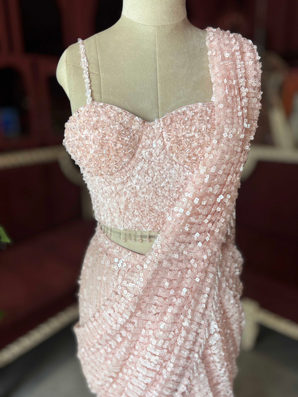 Blush Pink Sequin Designer Saree with Embellished Blouse