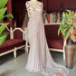 Rose Gold Sequin Designer Saree Gown with Floral Embroidery