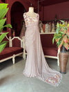 Rose Gold Sequin Designer Saree Gown with Floral Embroidery