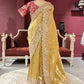 Golden Designer Saree with Paisley Embroidery With Dupatta