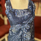 Navy Blue Sequin Designer Saree with Floral Embroidery
