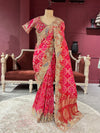 Khaddi Geotgette Saree With Elephant and Peacock Motifs