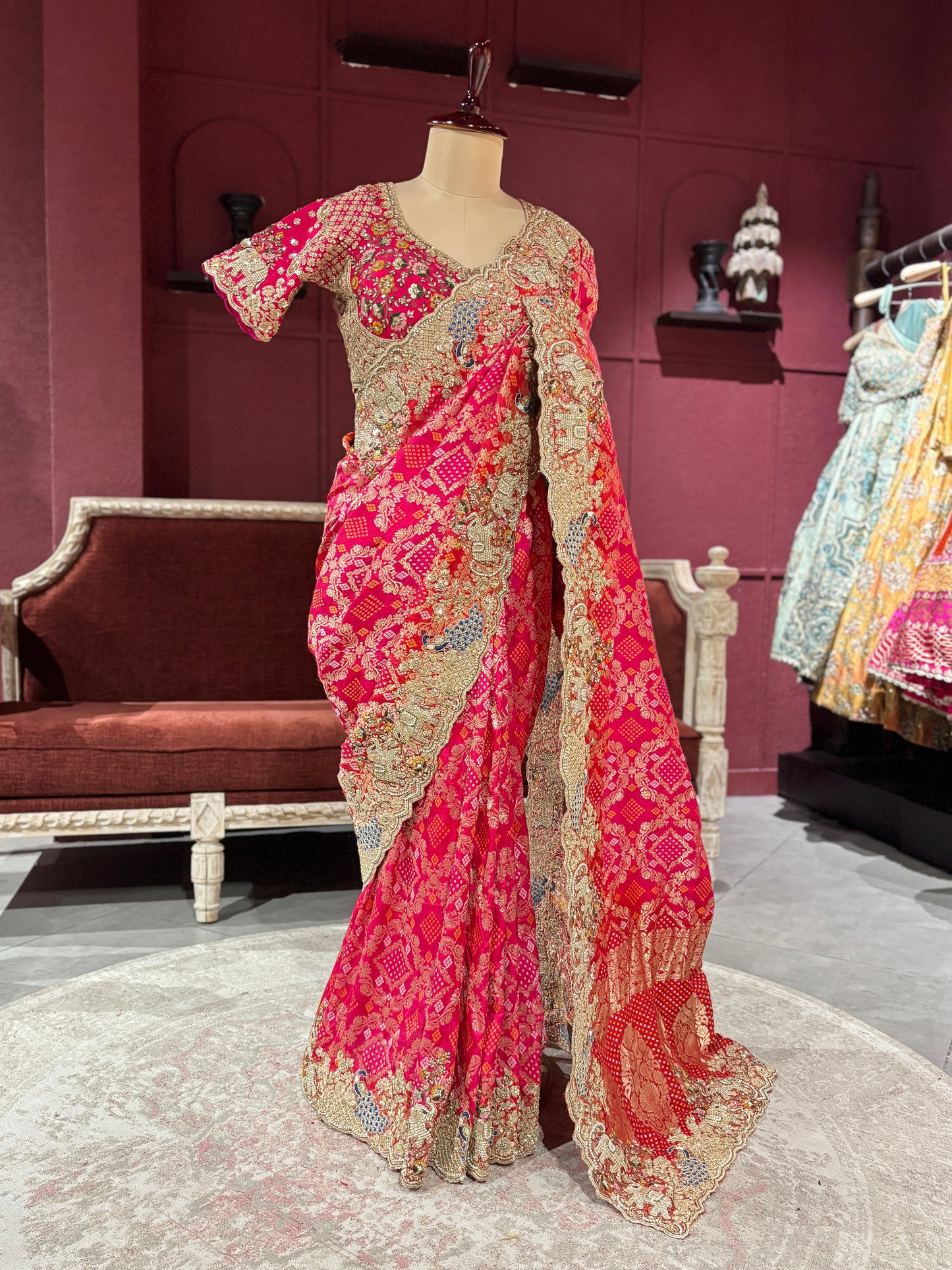 Khaddi Geotgette Saree With Elephant and Peacock Motifs