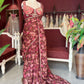 Wine Floral Draped Saree with Embellished Designer Blouse
