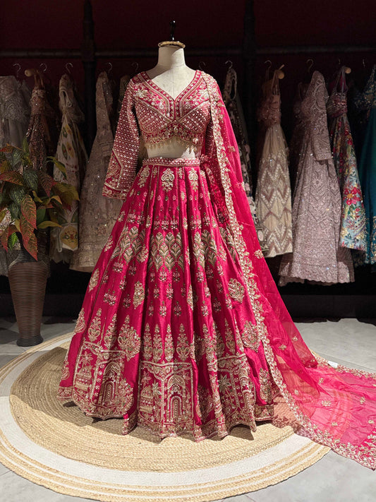 Rani Pink Designer Lehenga with Heavy Gold Embroidery