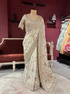 Tissue Silk Designer Saree with Pastel Floral Embroidery