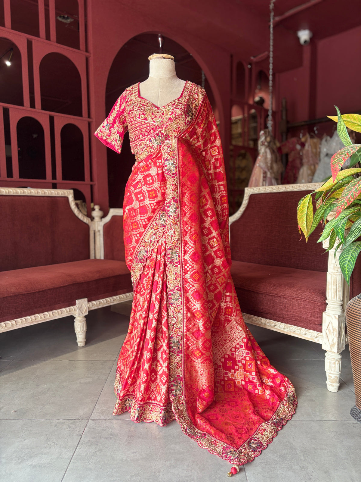 Red Silk Saree with Heavy Embroidered Designer Border