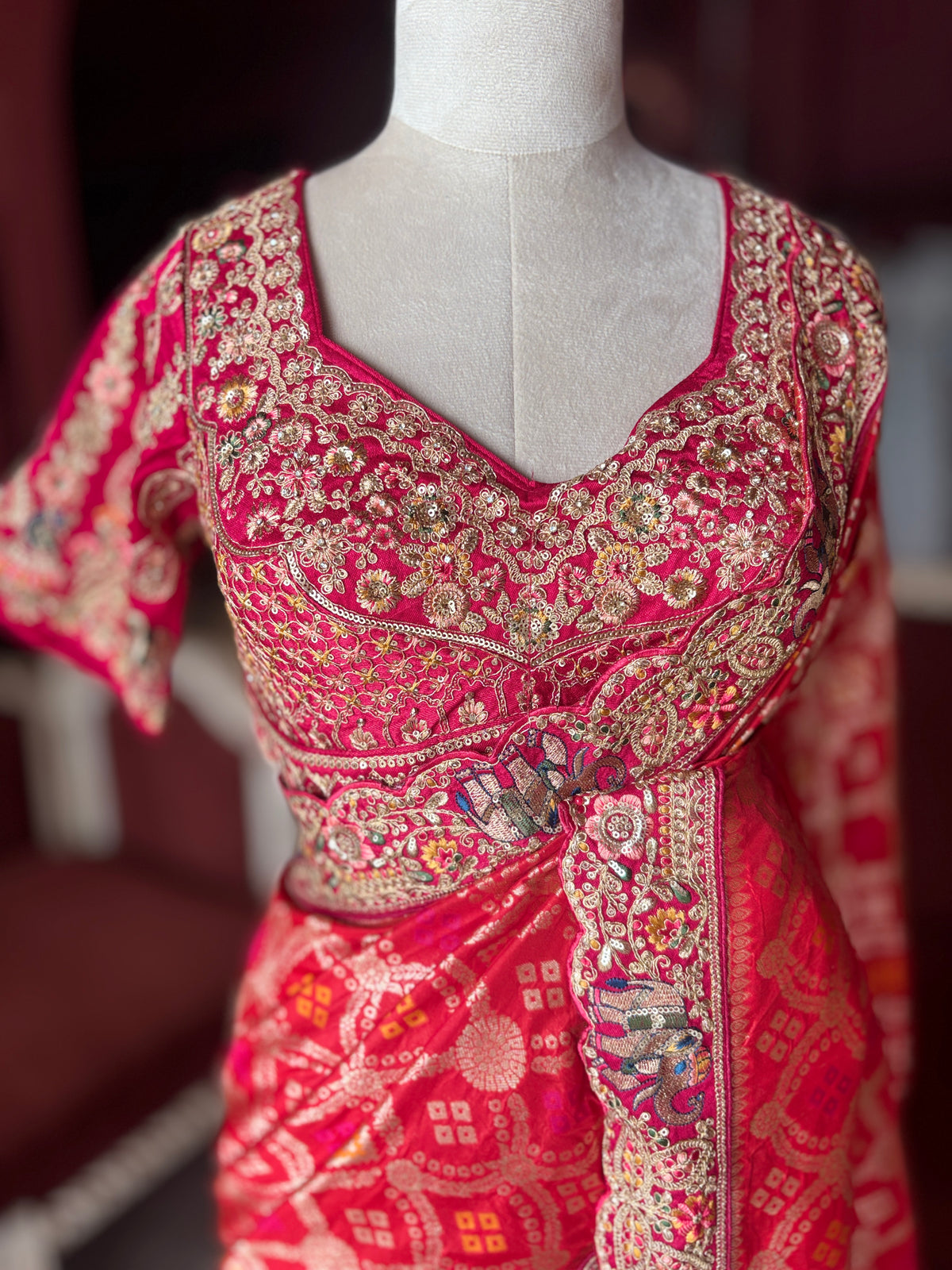 Red Silk Saree with Heavy Embroidered Designer Border