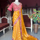 Mustard Yellow Silk Saree with Pink Embroidered Designer Border
