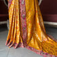 Mustard Yellow Silk Saree with Pink Embroidered Designer Border
