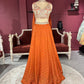 Designer Chinon Orange Lehenga with Embroidered Sleeveless Blouse