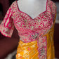 Mustard Yellow Silk Saree with Pink Embroidered Designer Border
