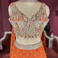Designer Chinon Orange Lehenga with Embroidered Sleeveless Blouse
