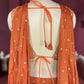 Designer Chinon Orange Lehenga with Embroidered Sleeveless Blouse