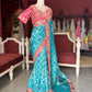 Turquoise Silk Saree with Pink Embroidered Designer Border