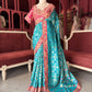 Turquoise Silk Saree with Pink Embroidered Designer Border
