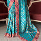 Turquoise Silk Saree with Pink Embroidered Designer Border