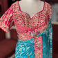 Turquoise Silk Saree with Pink Embroidered Designer Border