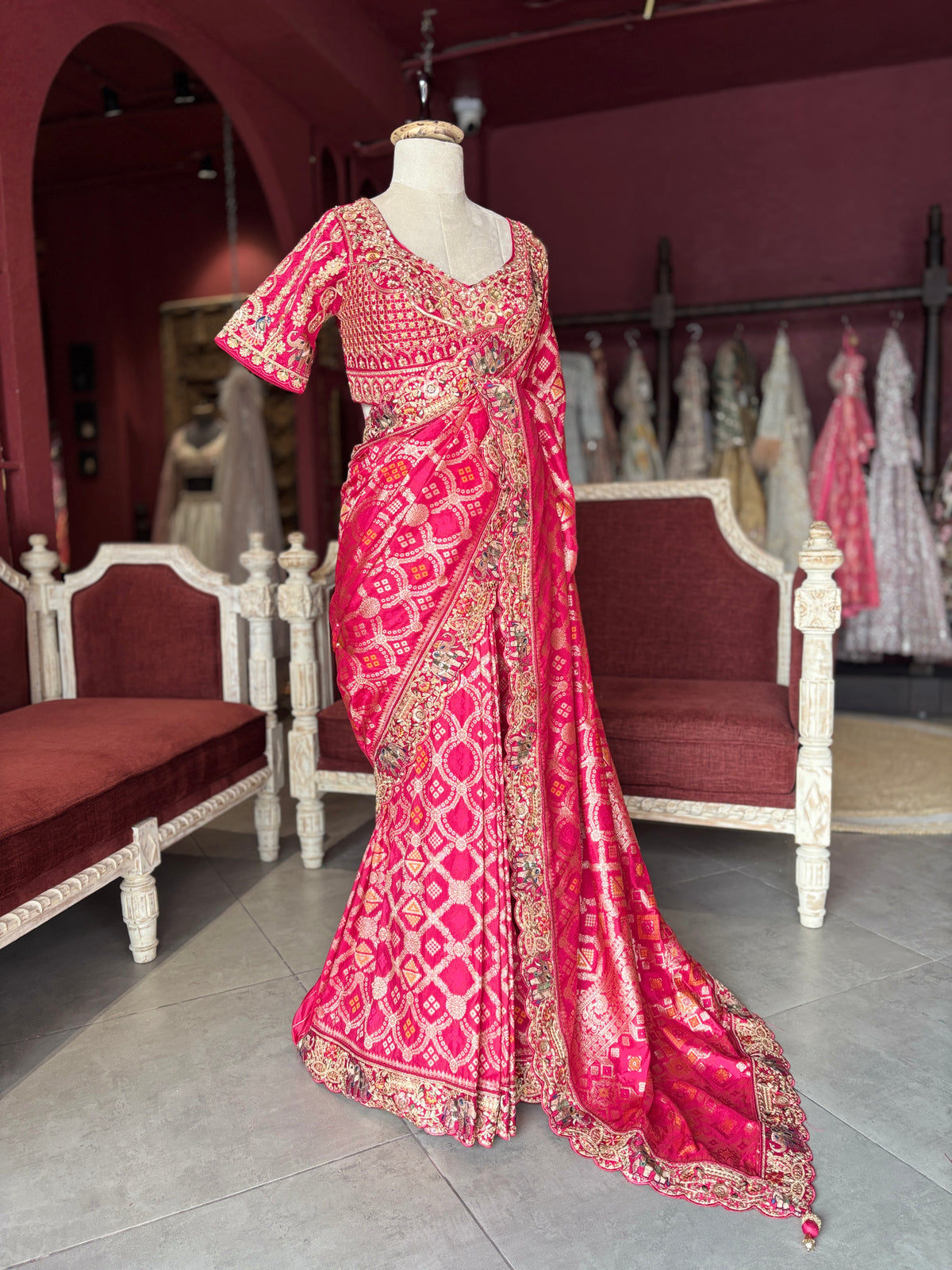 Rani Pink Silk Saree with Heavy Embroidered Designer Border
