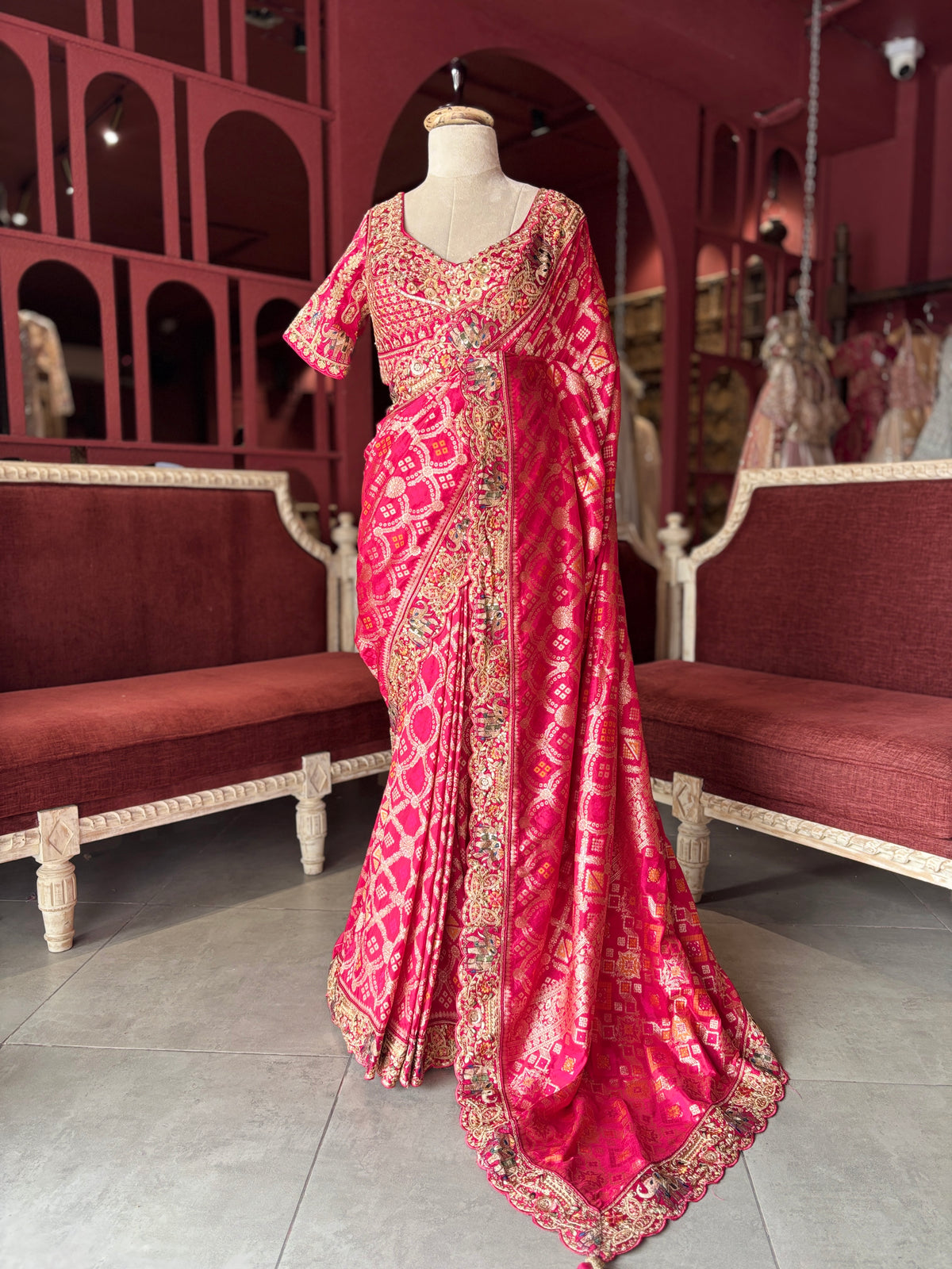 Rani Pink Silk Saree with Heavy Embroidered Designer Border
