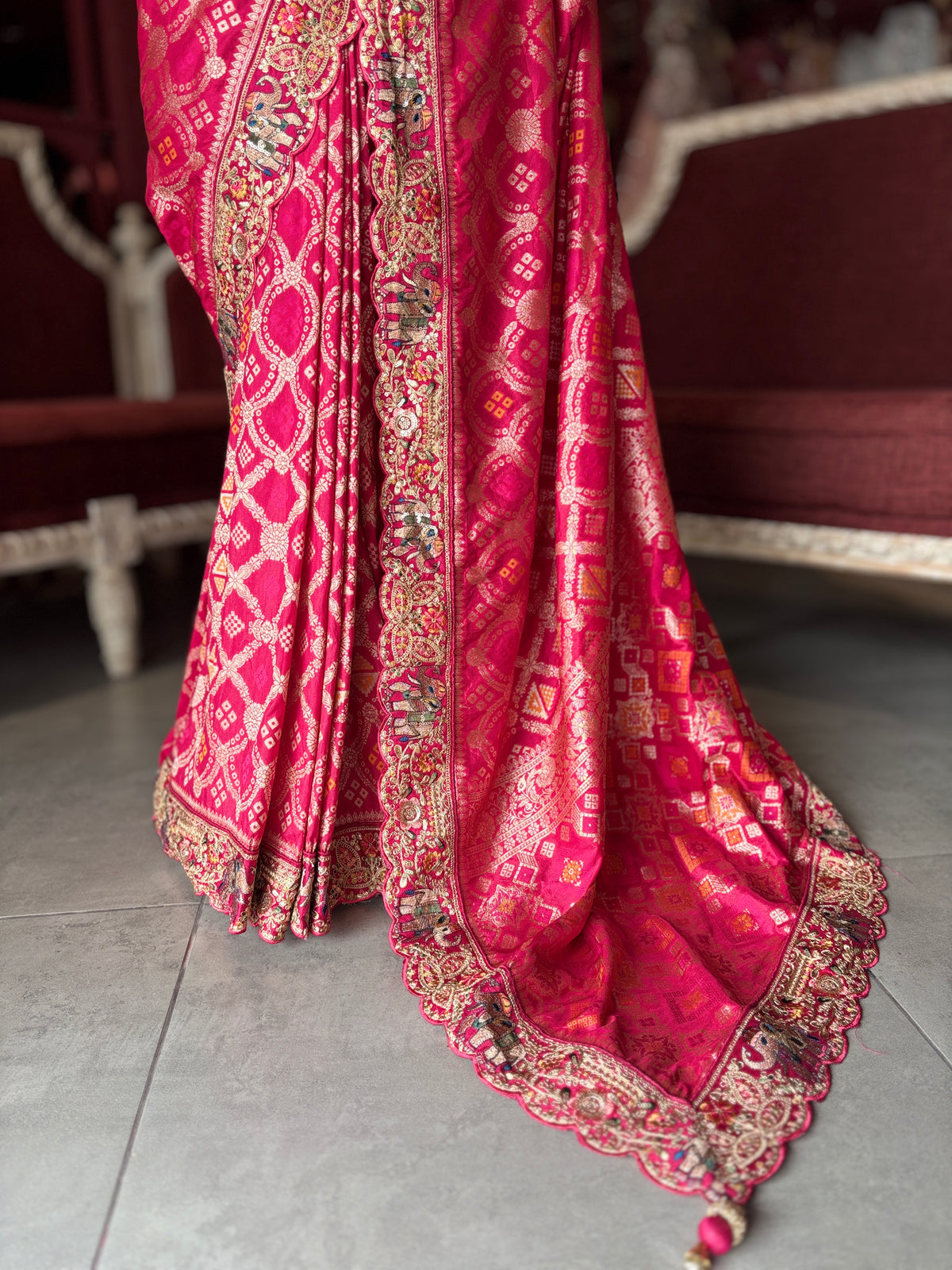 Rani Pink Silk Saree with Heavy Embroidered Designer Border