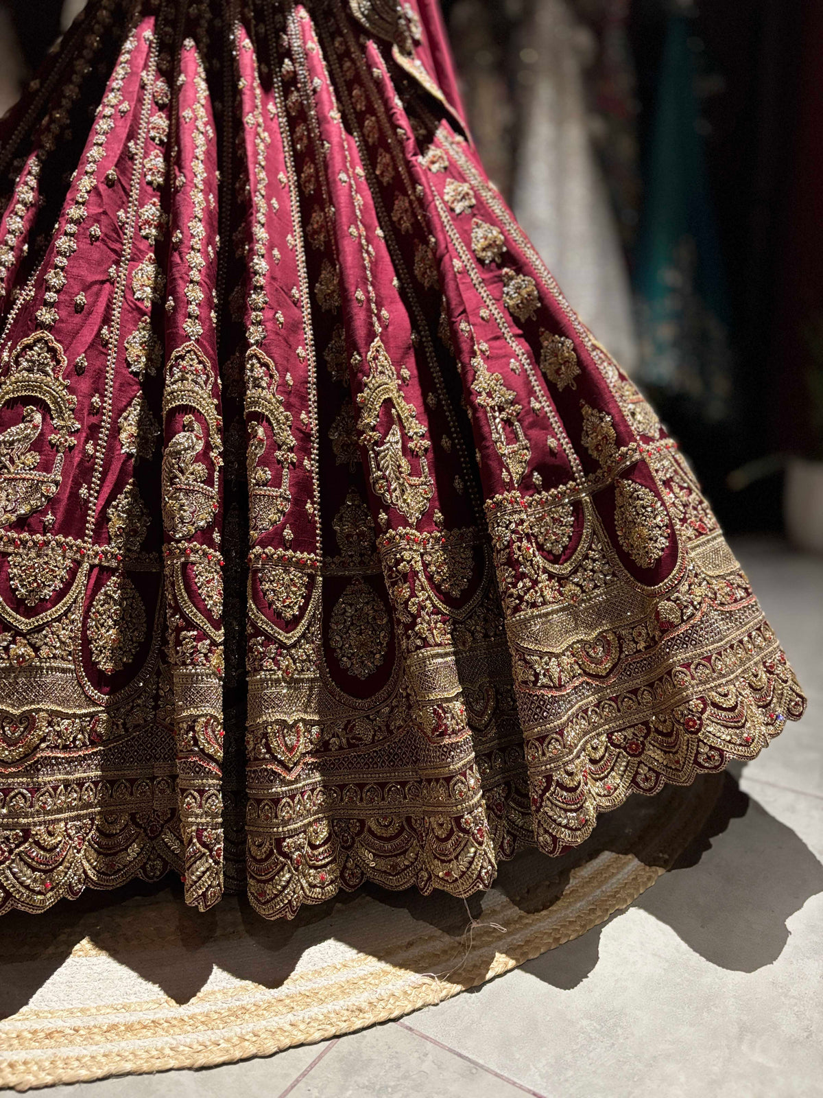 Wine Maroon Bridal Lehenga with Heavy Gold Embroidery & Dupatta