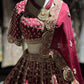 Wine Maroon Bridal Lehenga with Heavy Gold Embroidery & Dupatta