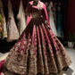 Wine Maroon Bridal Lehenga with Heavy Gold Embroidery & Dupatta
