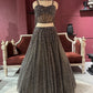Mouse Colour Embellished Lehenga with Sequined Crop Top