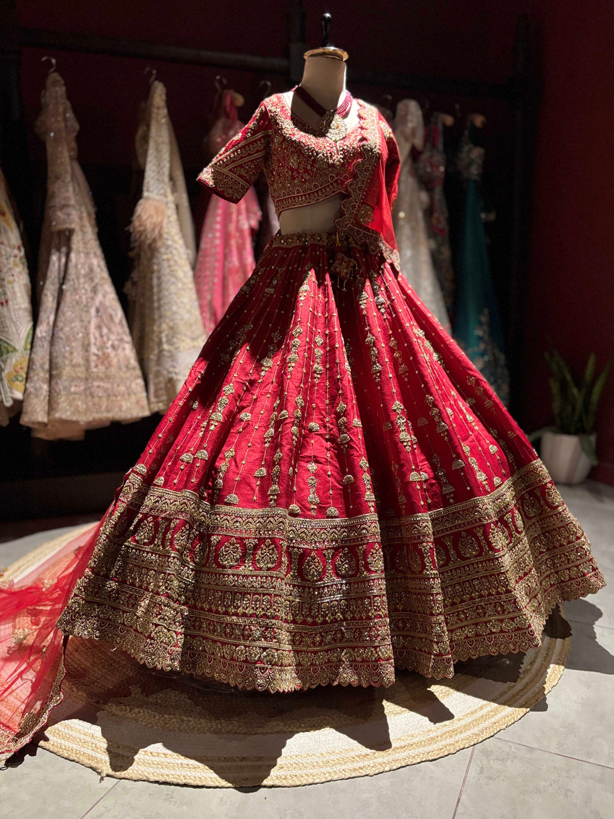 Red Bridal Lehenga with Heavy Gold Embroidery & Dupatta