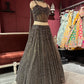 Mouse Colour Embellished Lehenga with Sequined Crop Top