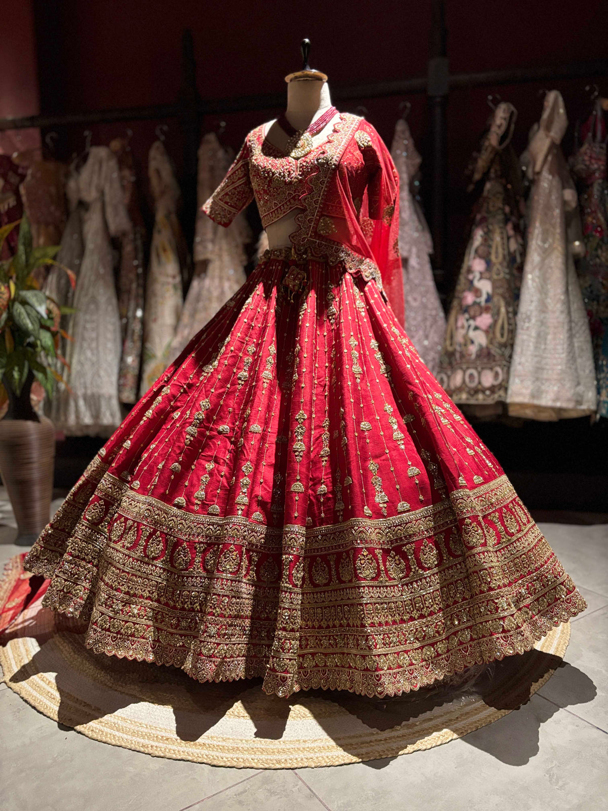 Red Bridal Lehenga with Heavy Gold Embroidery & Dupatta