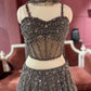 Mouse Colour Embellished Lehenga with Sequined Crop Top