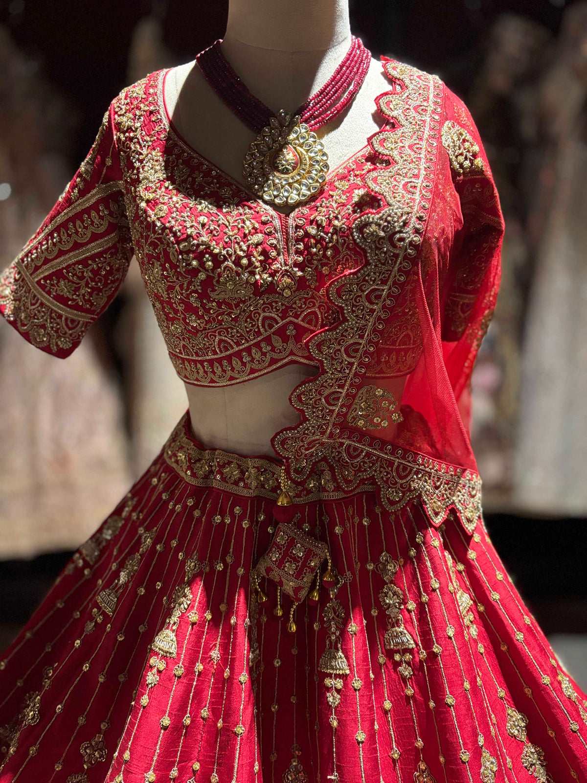 Red Bridal Lehenga with Heavy Gold Embroidery & Dupatta