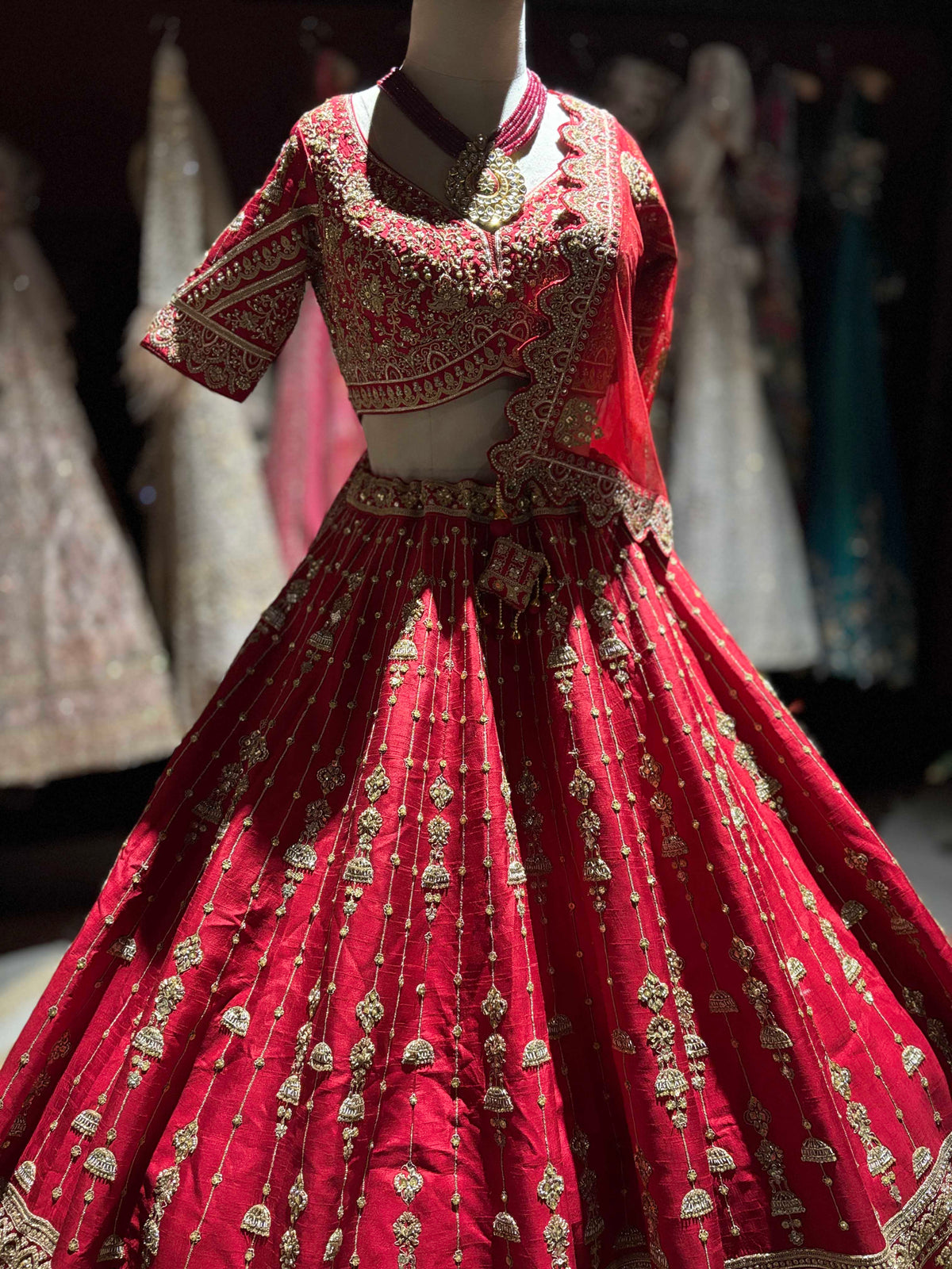 Red Bridal Lehenga with Heavy Gold Embroidery & Dupatta