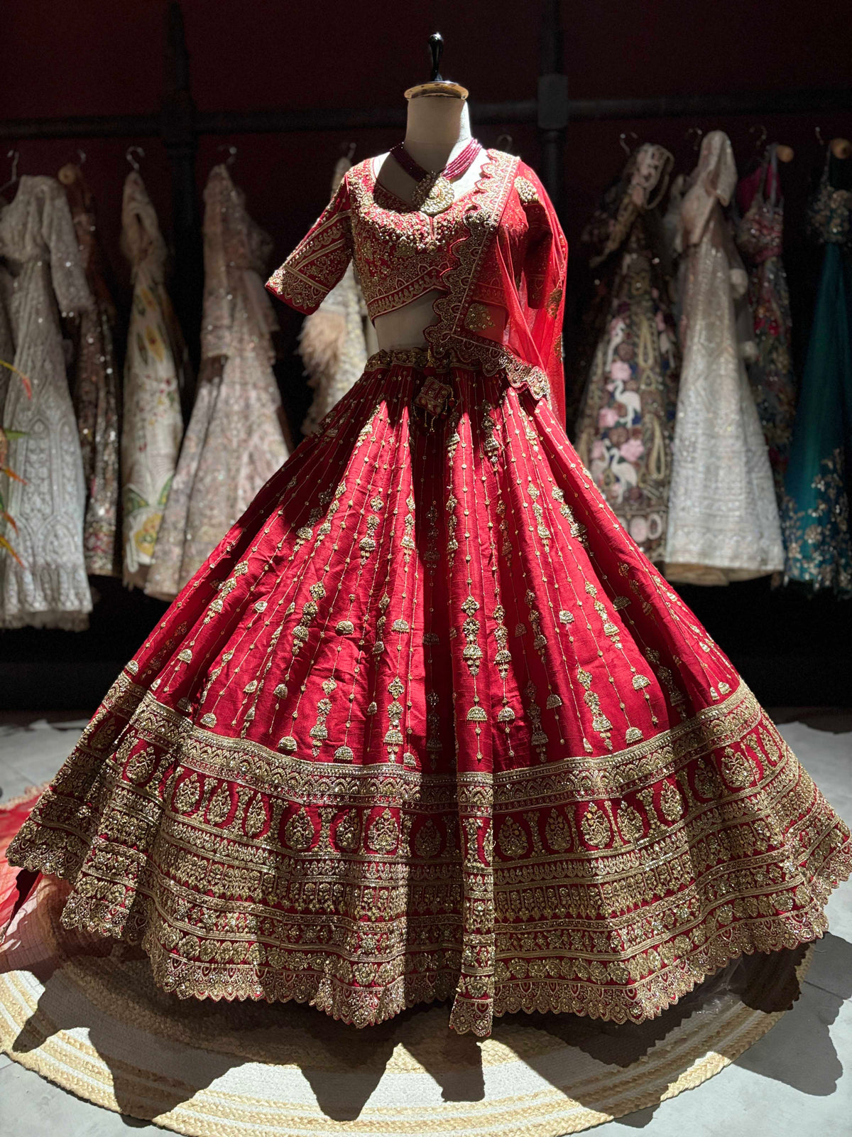 Red Bridal Lehenga with Heavy Gold Embroidery & Dupatta